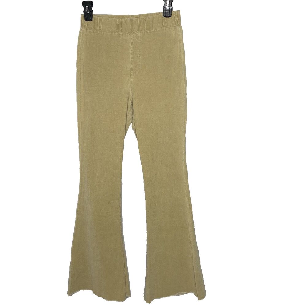LAVENDER J Pants Micro Corduroy Flare Raw Hem Stretch Boho Hippie Womens S Beige